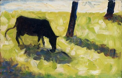 Schwarze Kuh auf einer Wiese von Georges Seurat