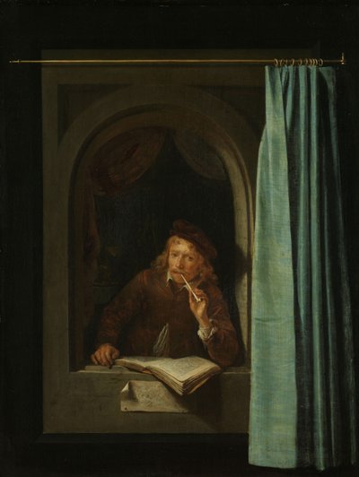 Mann, der eine Pfeife raucht. Selbstporträt von Gerrit Dou