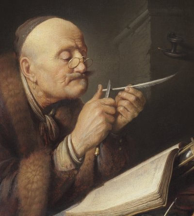 Gelehrter, der eine Feder spitzt von Gerrit Dou