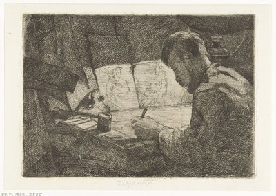 Selbstporträt am Zeichentisch von Gerard Jan Bos