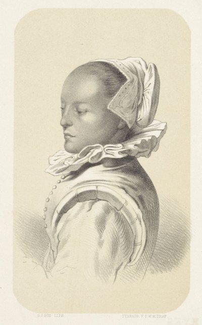 Frau mit weißer Haube und Kragen von Gerardus Johannes Bos