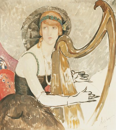 Eine Dame spielt Harfe von Gerda Marie Frederike Wegener