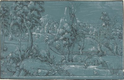 Landschaft mit Männern beim Angeln von German 16th Century