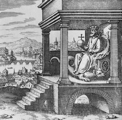 Gekrönter König auf dem Thron aus Musaeum Hermeticum von German School