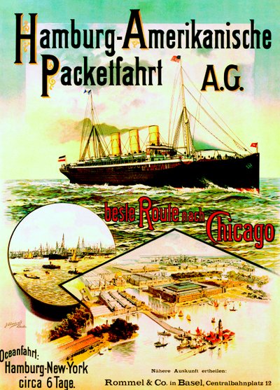 Plakat zur Werbung für die Hamburg-Amerika-Linie, 1893 von German School
