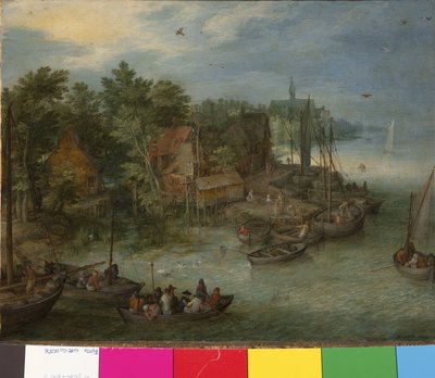 Flusslandschaft mit Anlegestelle, 1603 von German School