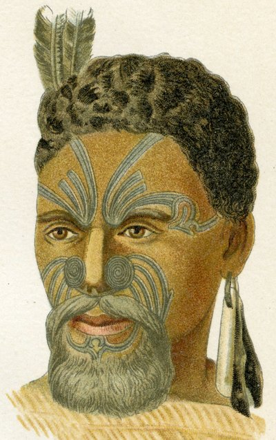 Tätowiertes Gesicht eines Maori-Häuptlings, 1894 von German School