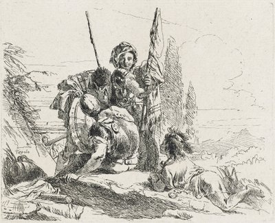 Drei Soldaten und ein Junge, 1749 von Giovanni Domenico Tiepolo