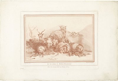 Liegende Schafe und Ziege von Gilles Demarteau