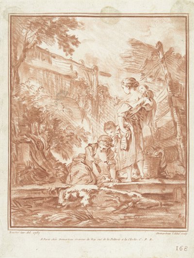 Wäscherinnen mit Kindern am Bach von Gilles Demarteau