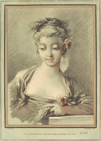 Junge Frau mit einer Rose, ca. 1776 von Gilles Demarteau