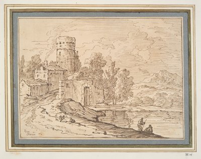 Landschaft mit Schloss am Wasser von Giovanni Battista Busiri