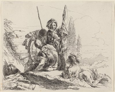 Drei Soldaten und ein Jugendlicher von Giovanni Battista Tiepolo