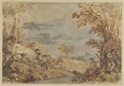 Landschaft mit ziehenden Herden von Giovanni Benedetto Castiglione