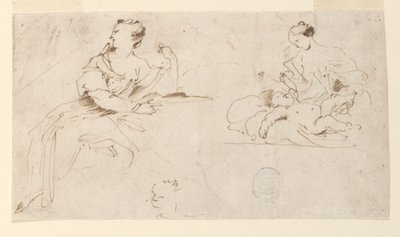 Sitzende Frau, Mutter und Kind von Giovanni Benedetto Castiglione