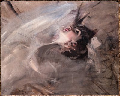 Halbporträt einer jungen Frau liegend von Giovanni Boldini