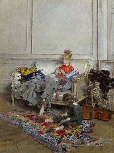 Junge Frau beim Häkeln von Giovanni Boldini