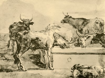 Kühe beim Tränken, Mitte bis Ende 18. Jahrhundert, 1928 von Giovanni Domenico Tiepolo