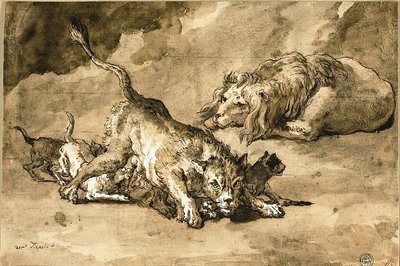 Löwe, Löwin und Junge von Giovanni Domenico Tiepolo