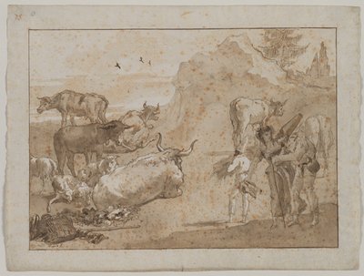 Schafe und Kühe, 1790er von Giovanni Domenico Tiepolo
