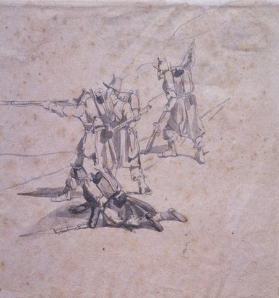 Vier Soldaten im Einsatz von Giovanni Fattori