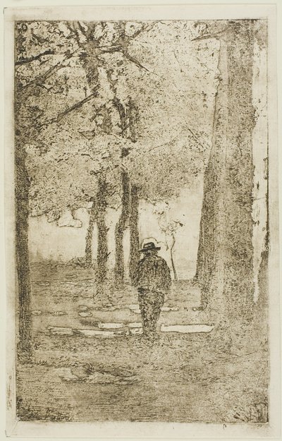 Waldspaziergang mit Figur von Giovanni Fattori