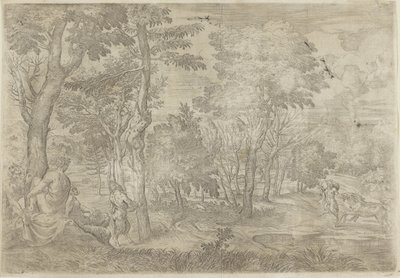 Landschaft mit Nymphen und Satyrn von Giovanni Francesco Grimaldi