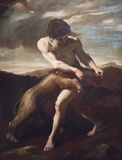 Samson tötet den Löwen von Giovanni Lanfranco
