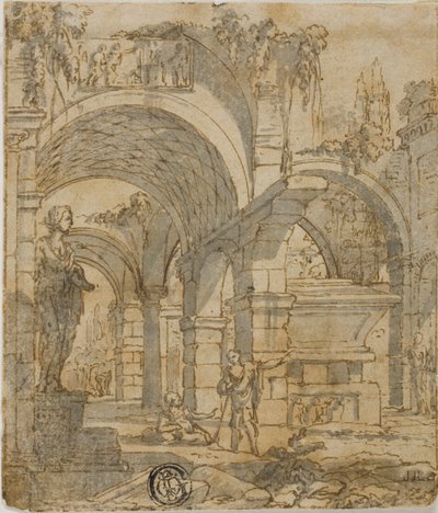 Römische Ruinen und zwei Figuren von Giovanni Paolo Panini
