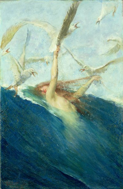 Eine Meerjungfrau wird von Möwen belästigt von Giovanni Segantini