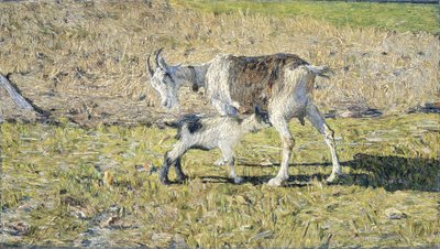 Eine Ziege mit ihrem Kitz von Giovanni Segantini