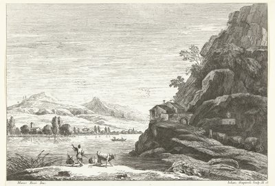 Flusslandschaft mit Haus an Felsen von Giuliano Giampiccoli