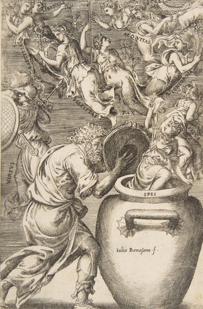 Epimetheus öffnet Pandoras Büchse, 1531-76 von Giulio Bonasone