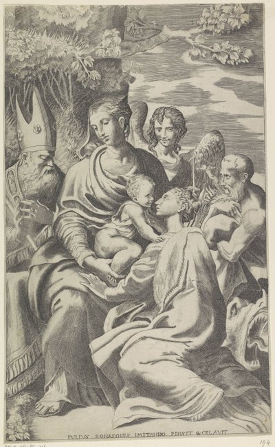 Maria mit dem Christuskind und Heiligen von Giulio Bonasone