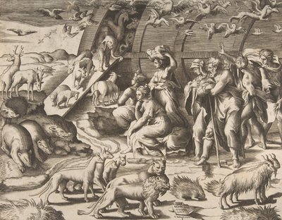 Noah verlässt die Arche, 16. Jahrhundert von Giulio Bonasone