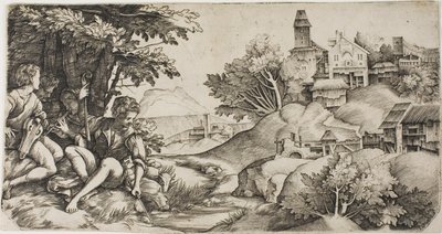 Hirten in einer Landschaft von Giulio Campagnola