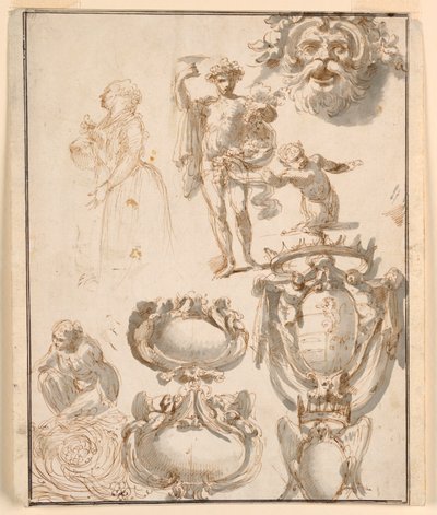 Blatt mit Skizzen von Giuseppe Bernardino Bison