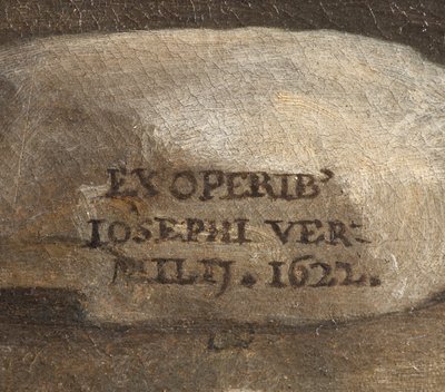 Signatur des Künstlers, Geburt Christi, (Detail), 1622 von Giuseppe Vermiglio