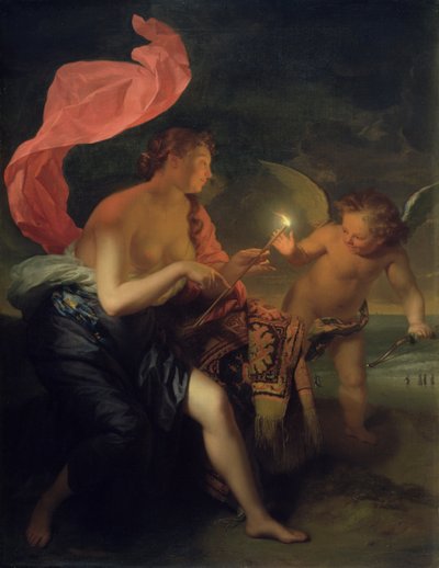 Venus gibt Amor einen brennenden Pfeil von Godfried Schalcken