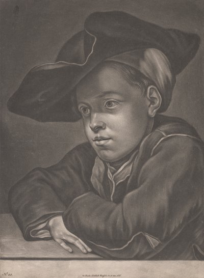Junge, der an einem Tisch sitzt von Gottlieb Heiss