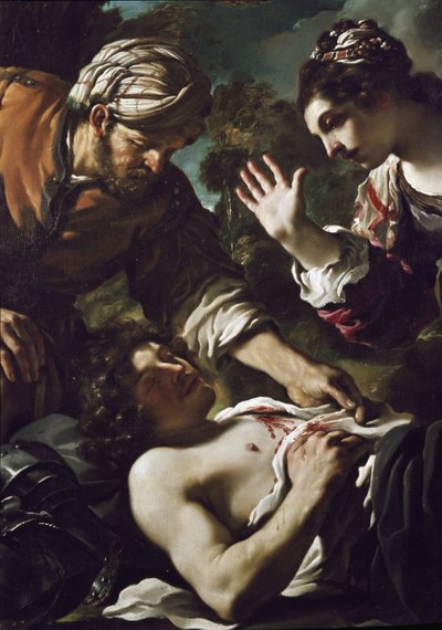 Herminie entdeckt Tancrede (Detail) von Guercino