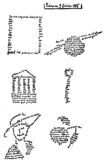 Kalligramm, Gedicht, 9. Februar 1915 von Guillaume Apollinaire