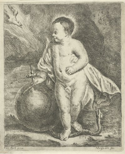 Christuskind mit Weltkugel und Schlange von Guillaume Pierre Mensaert