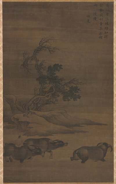 Hirtenjungen und Büffel in Landschaft von Guo Min