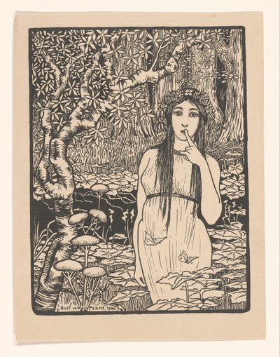 Frau in Waldlandschaft von Gust van de Wall Perné