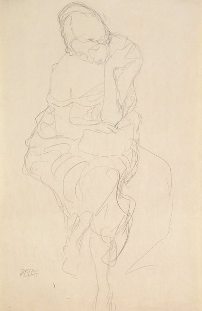 Auf einem Hocker Sitzende von vorne von Gustav Klimt