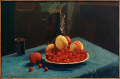 Fruchtstillleben auf blauer Tischdecke von Gustav Kampmann