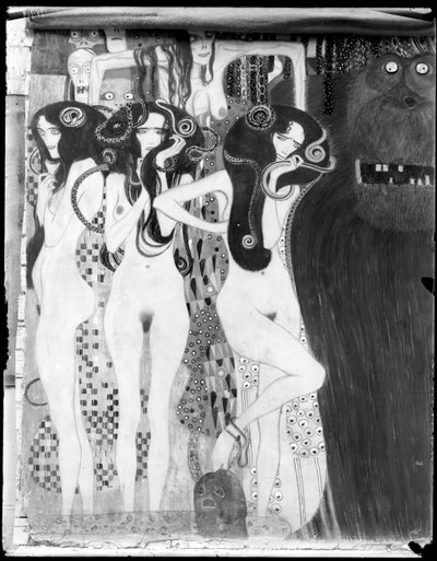 Beethovenfries: Detail aus "Die feindlichen Gewalten" von Gustav Klimt