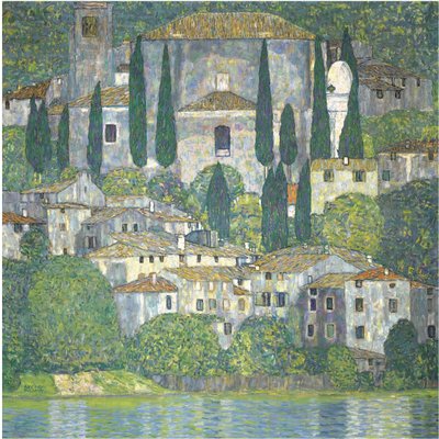 Kirche in Cassone Landschaft mit Zypressen, 1913 von Gustav Klimt