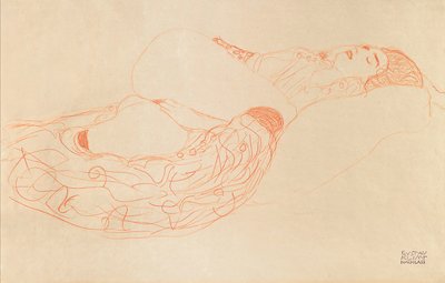 Liegender Halbakt beim Masturbieren, 1912-1913 von Gustav Klimt